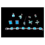 Mexico Sterling Jewelry Set and Loose Turquoise