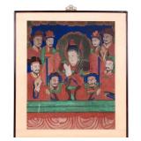 Asian Hand-Painted & Framed Court Scene