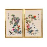 Chinese Silk Peacock and Crane Embroideries