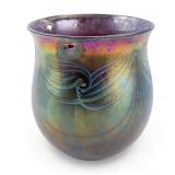 Art Nouveau Pulled Feather Iridescent Hanging Vase