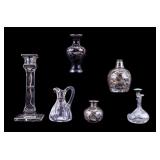 Silver Overlay & Guilloche Perfume & Candlesticks