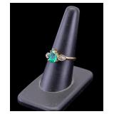 14k Gold & Emerald Ring w/ Diamonds Accents