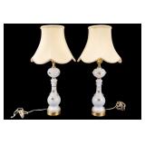 Vintage Milk Glass Lamp Pair with Applique