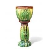 Majolica Planter w/ Matching Stand, Total ~28" H