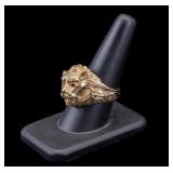 14k Gold Lion Ring, Gemstone Eyes