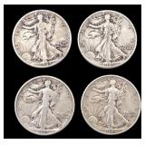 (4) Walking Liberty Half Dollars, 1939-1942