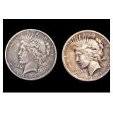 1921 & 1934 Peace Silver Dollars