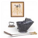 Early Sadiron, Fire Bucket, Fireplace Tools & more