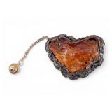 Chinese Silver Filigree Amber Brooch