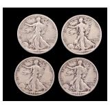4 Walking Liberty Silver Half Dollars c1936-45