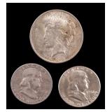 1922 Silver Peace Dollar + 2 US Half Dollars