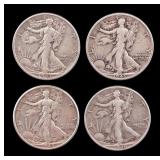4 Walking Liberty Silver Half Dollars c1940s