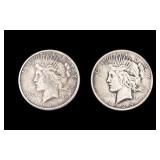 Two 1920s Peace Silver Dollars