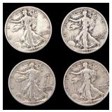 Four Walking Liberty Half Dollars, 1940s
