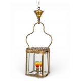Victorian Hanging Brass and Glass Lamp