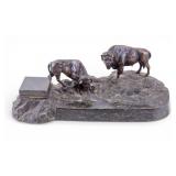 Bronze Buffalo Inkwell w/ Marble Base