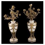 19th C Ornate Gilt Bronze & Marble Candelabra Pair