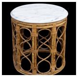 Mid-Century Rattan / Bamboo Table, Marble Top