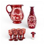 Bohemian Ergmann Ruby Cut To Clear Decanter Set