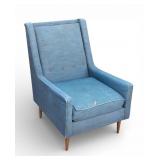 Mid Century Angular High-Back Blue Lounge Chair