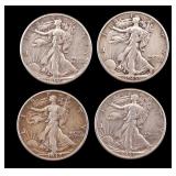 4 Walking Liberty Silver Half Dollars c1943-1945
