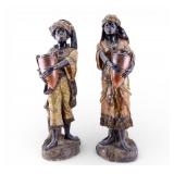 Pair of 19C Terracotta Blackamoor Figural Statues