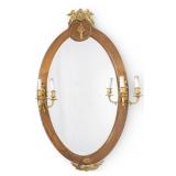 Louis XVI Style Wood & Bronze Mirror w/ Sconces