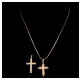 14k Herringbone Necklace + Two Crucifixes