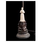 Chinese Bronze and Natural Material Lamp