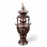 Meiji Period Large Bronze Urn w/ Dragon Relief