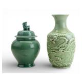 Pair of Celadon-Glazed Porcelain Vessels