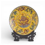 Chinese Qianlong 9-Dragon Famille Rose Plate