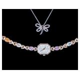 Sterling Silver Necklace and Wrist Watch