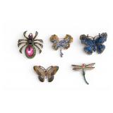 Rhinestone Insect and Spider Brooches