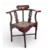 Asian Wooden Marble-Inlaid Corner Chair