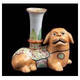 Antique Chinese Famille Rose Foo Dog Candlestick