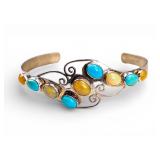 Turquoise and Opal Sterling Cuff Bracelet