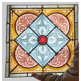 19th C Leaded Stained Glass Window Pane, Unframed