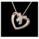 14k Gold Box Chain with 10k Gold Diamond Heart