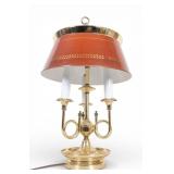 Brass Bouillotte Table Lamp, Red Tole Shade
