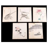 Japanese Inkwash and Watercolor Paintings on Board
