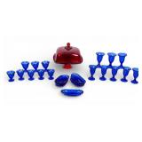 Vintage Colored Glass Cake Stand & Dessert Set