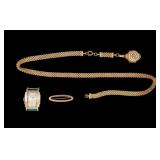 Victorian Gold Jewelry and GF Fob, Elgin Watch