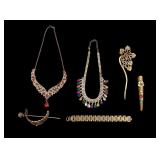 Chinese Gold Tone and Rhinestone Jewelry