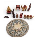 Asian Figural w/ Camels, Budhai + Textile Mat