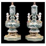 Early Italian Reticulated Porcelain Lamp Pair