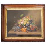 19th C Still Life Large Scale Oil, Carved Frame