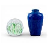 French Glazed Vase, Murano Paperweight