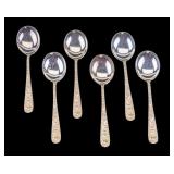 6 S. Kirk & Son Repousse Silver Soup Spoons