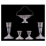 Sterling Silver Basket + 2 Pairs Candlesticks